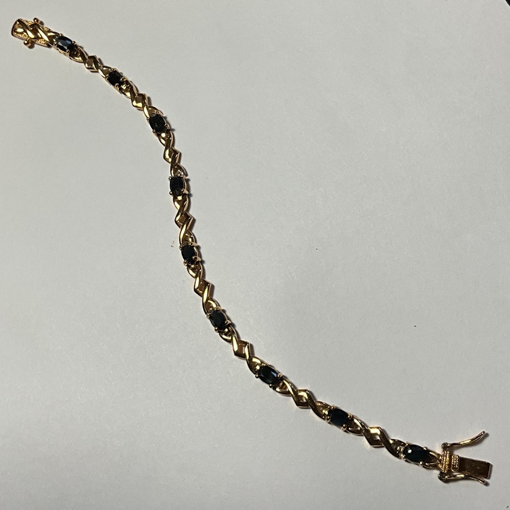 Beautiful Gold Over Silver Blue Sapphire Bracelet